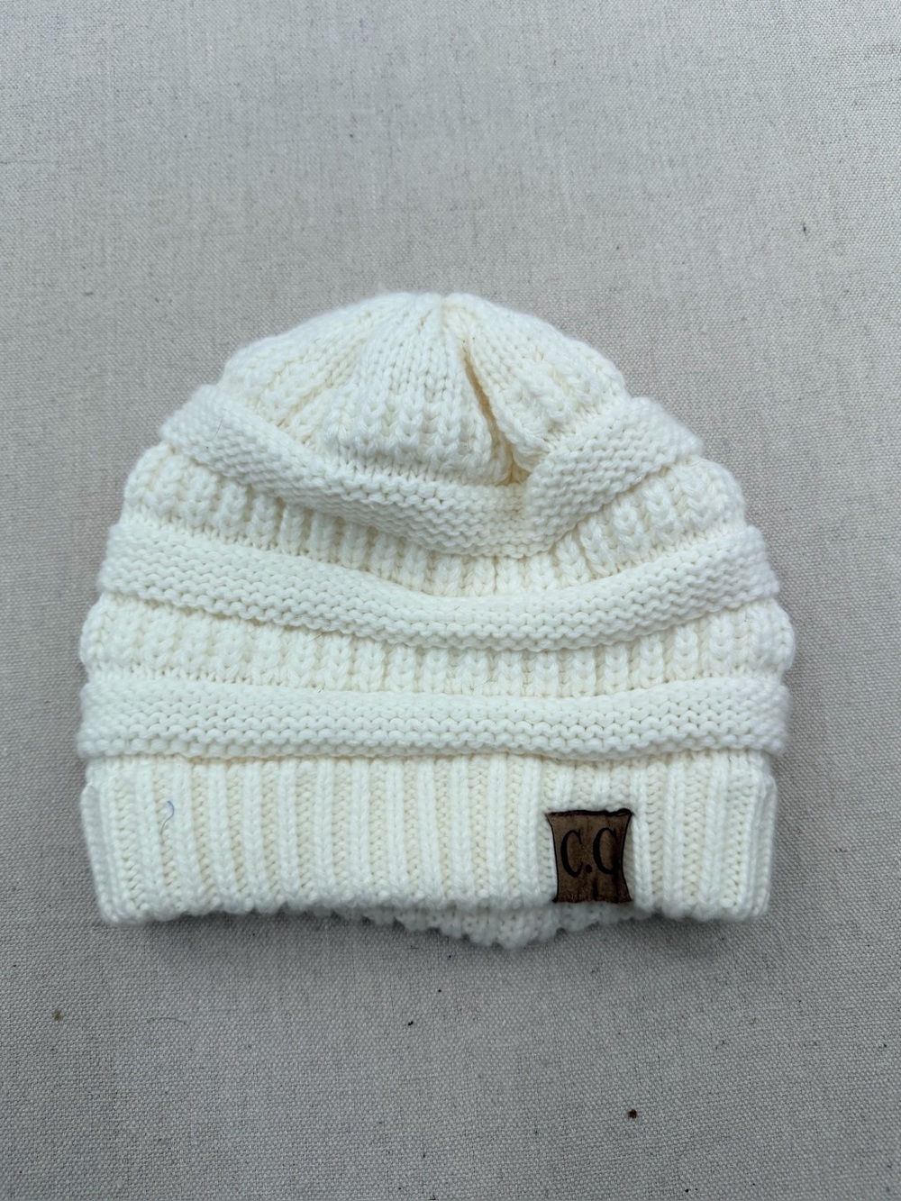 Cream CC Knit Beanie with Patch - Picture 1 of 2